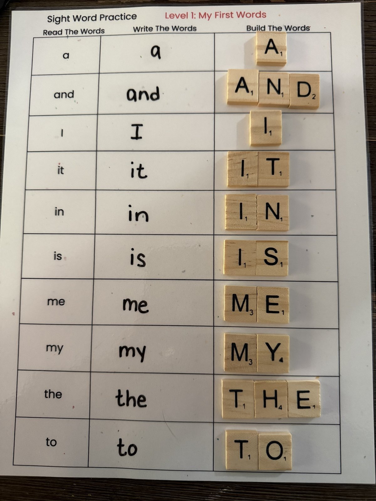Sight Word Practice (Levels 1–6)
